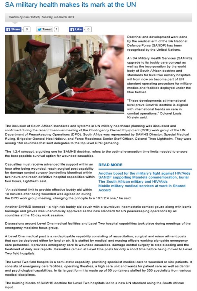 SA Military Health Makes It’s Mark at The UN